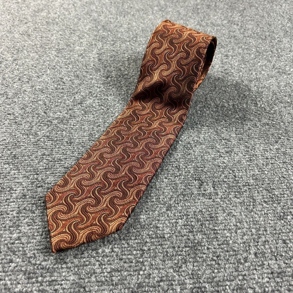 Haines & Bonner Neck Tie Mens 3.5"‎ x 58" Brown Abstract Waves Silk Hand Made
